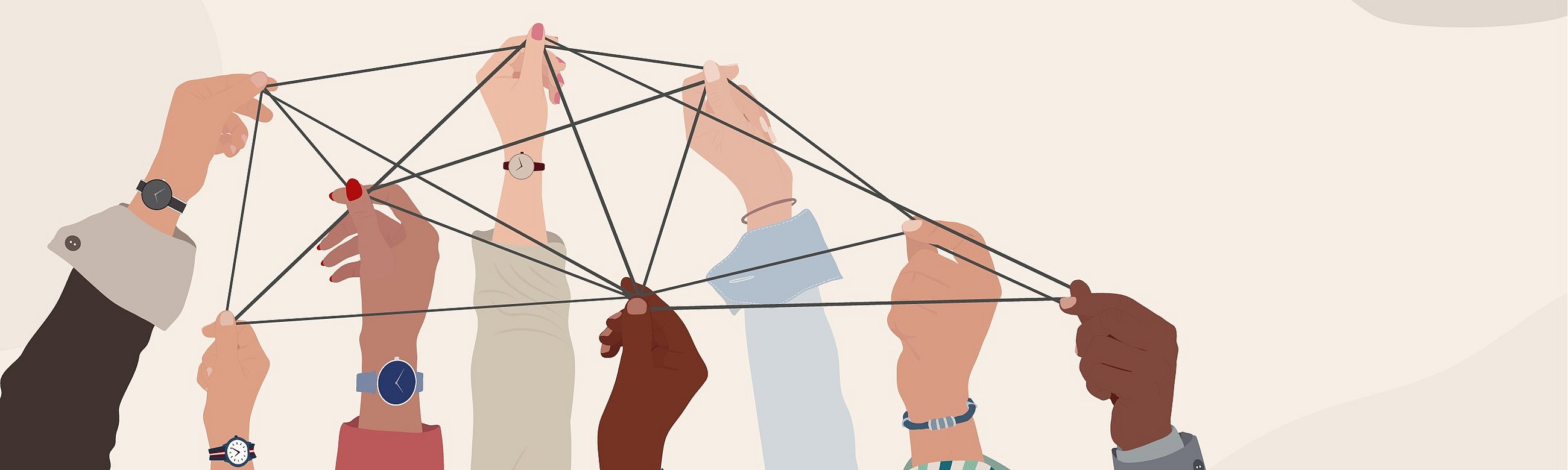 Illustration von Händen ,die ein Netz spannen