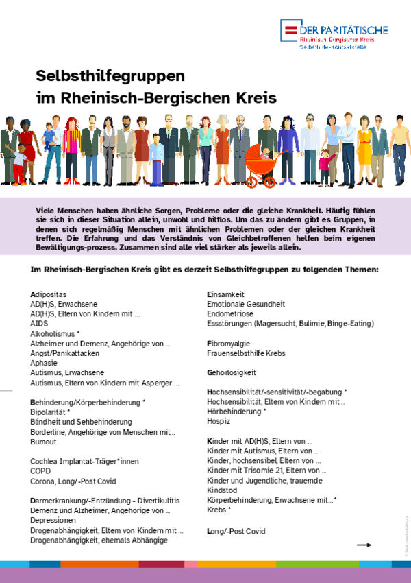 Flyer mit Themen der Selbsthilfegruppen im RBK