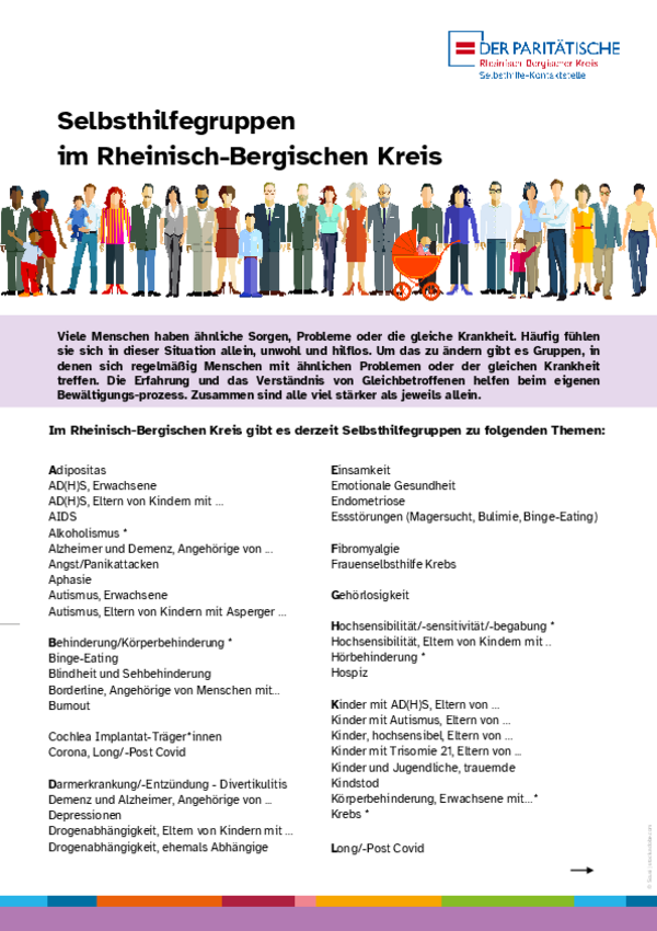 Flyer mit Themen der Selbsthilfegruppen im RBK
